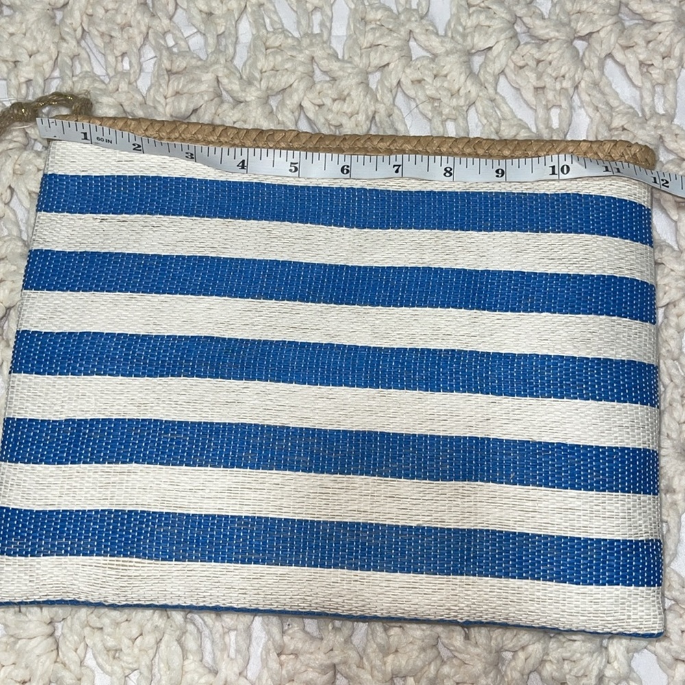 B. Bags Blue Stripe Straw Pouch Handbag‎ - Picture 6 of 7
